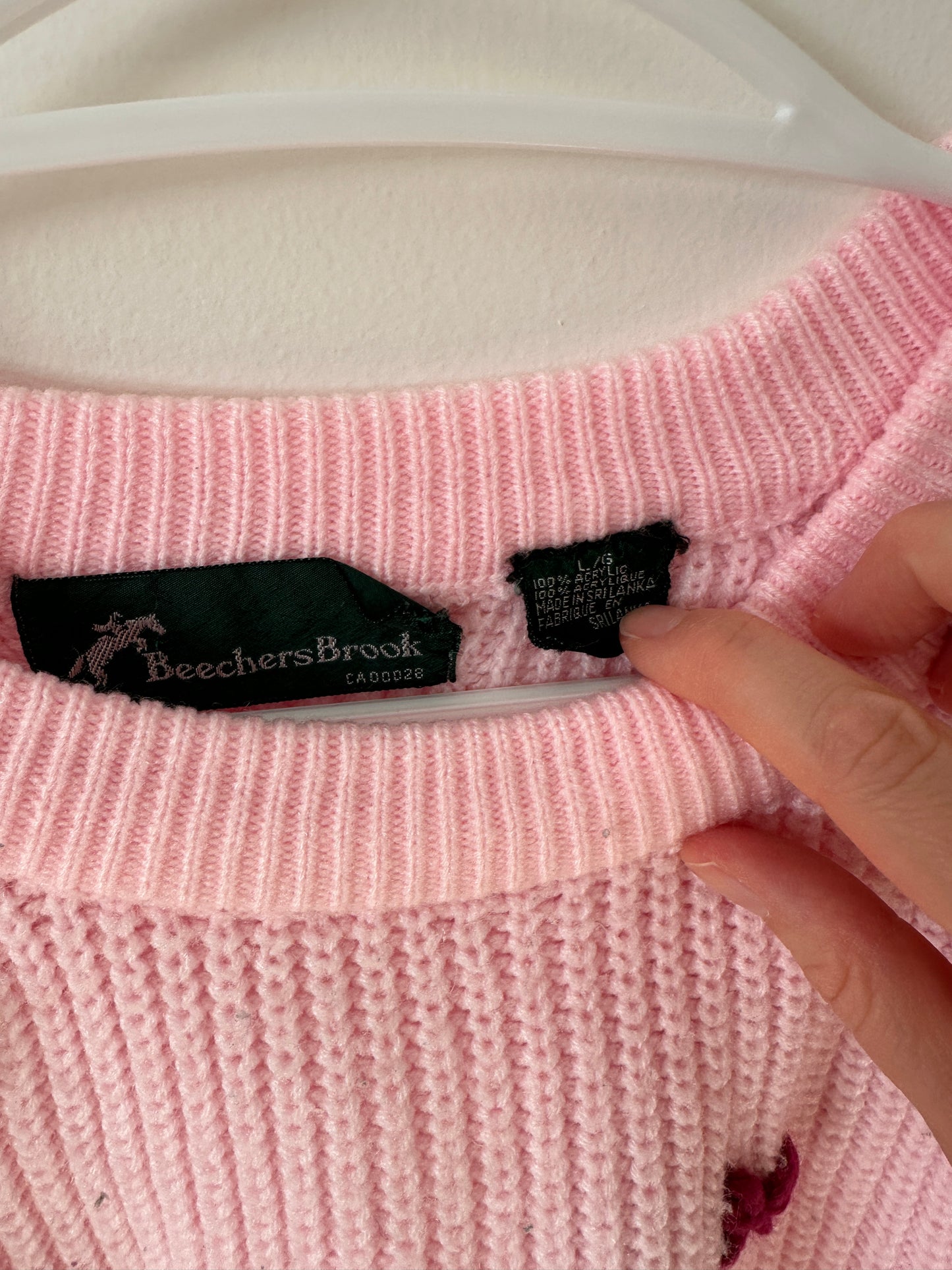 Adult LARGE Pink Knit Sweater with Scattered Embroidered Bows (Preloved)