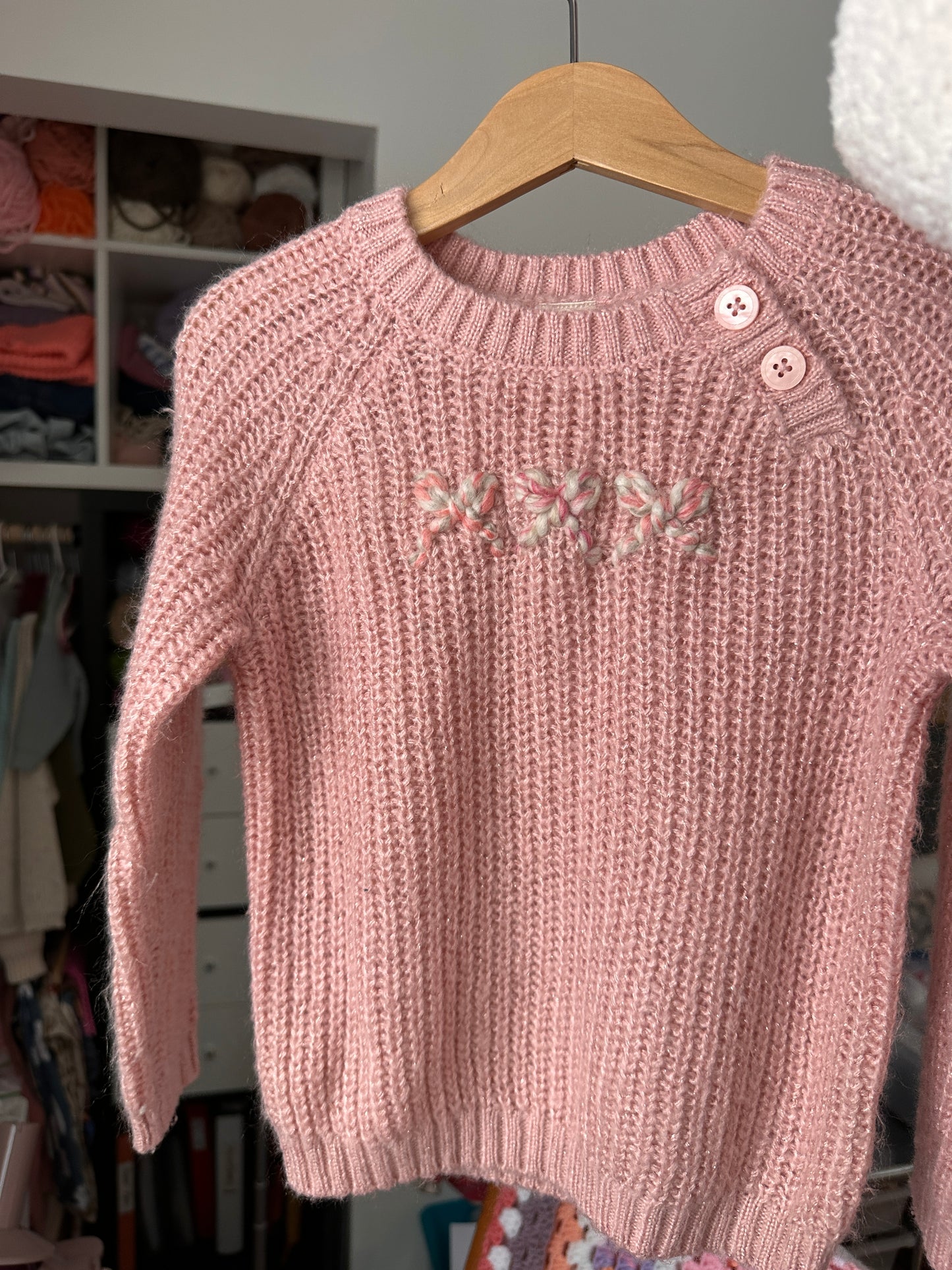 3T Triple Bow Sparkly Pink Knit Sweater (Preloved)