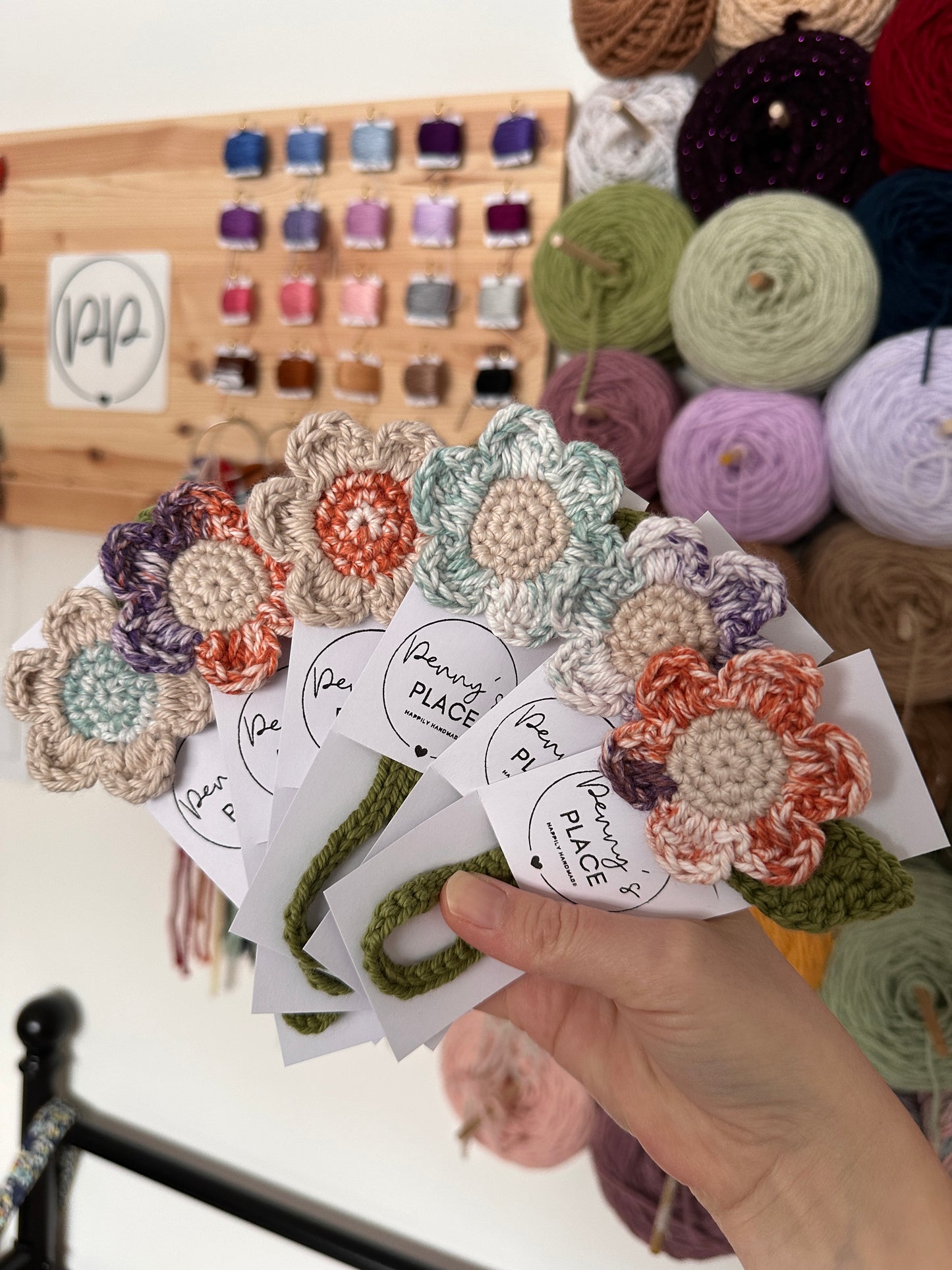 Orange/Purple Petal & Oat Centre Crochet Flower Bookmark