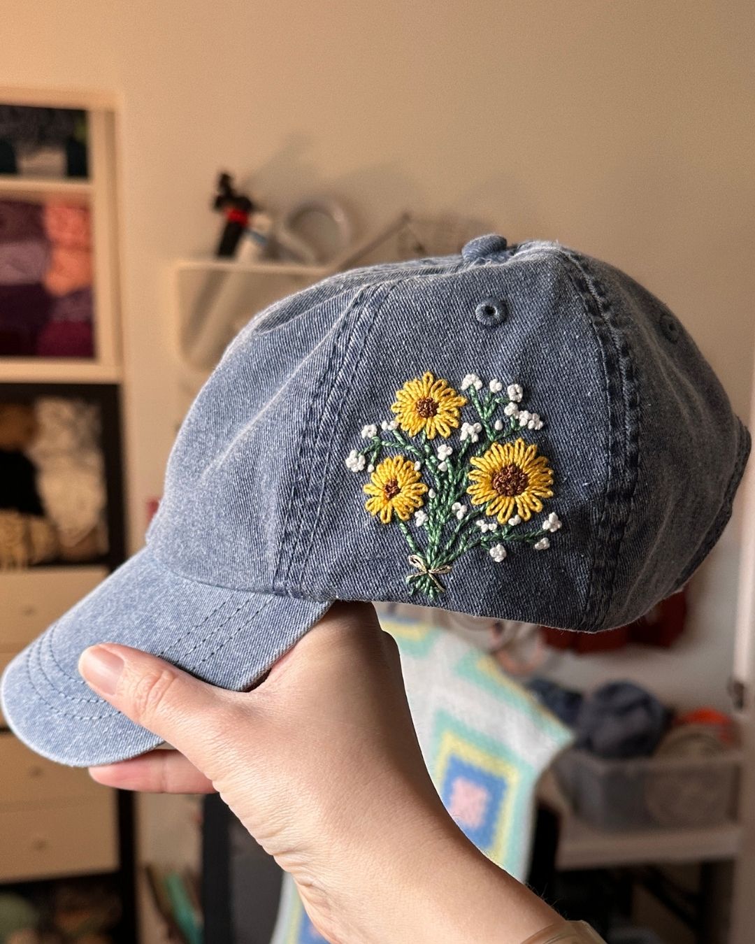 Sunny Bouquet Hand Embroidered Floral Dad Hat