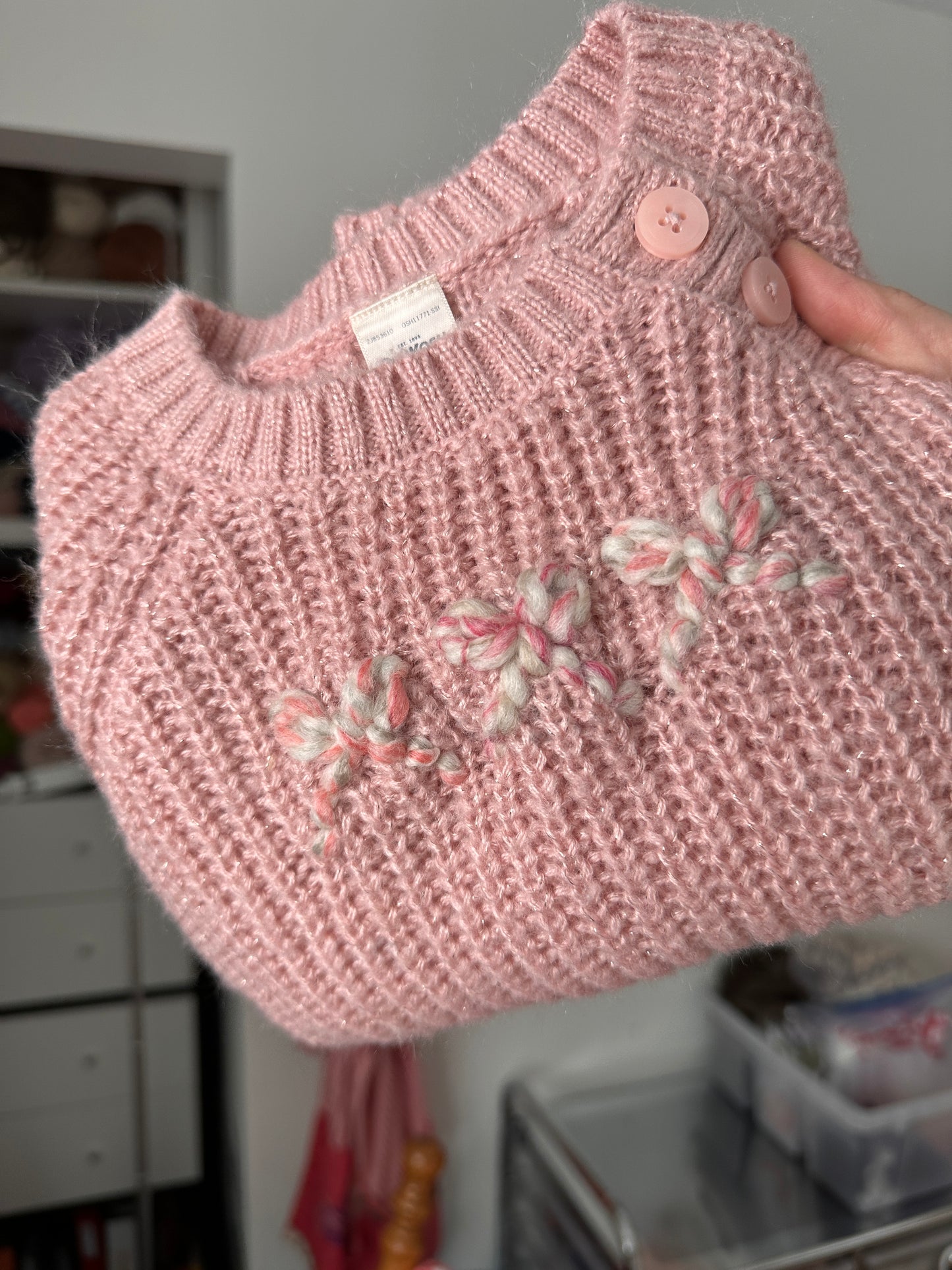 3T Triple Bow Sparkly Pink Knit Sweater (Preloved)