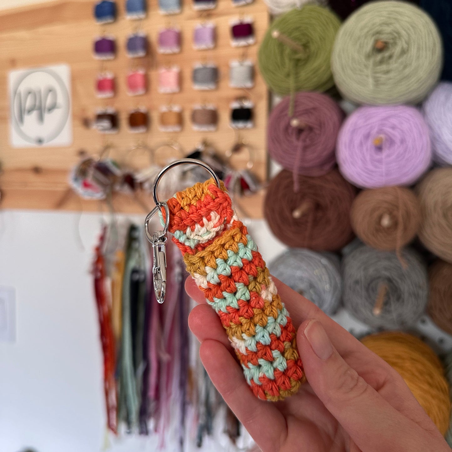 Orange, Gold & Blue Crochet Lip Balm Cozy
