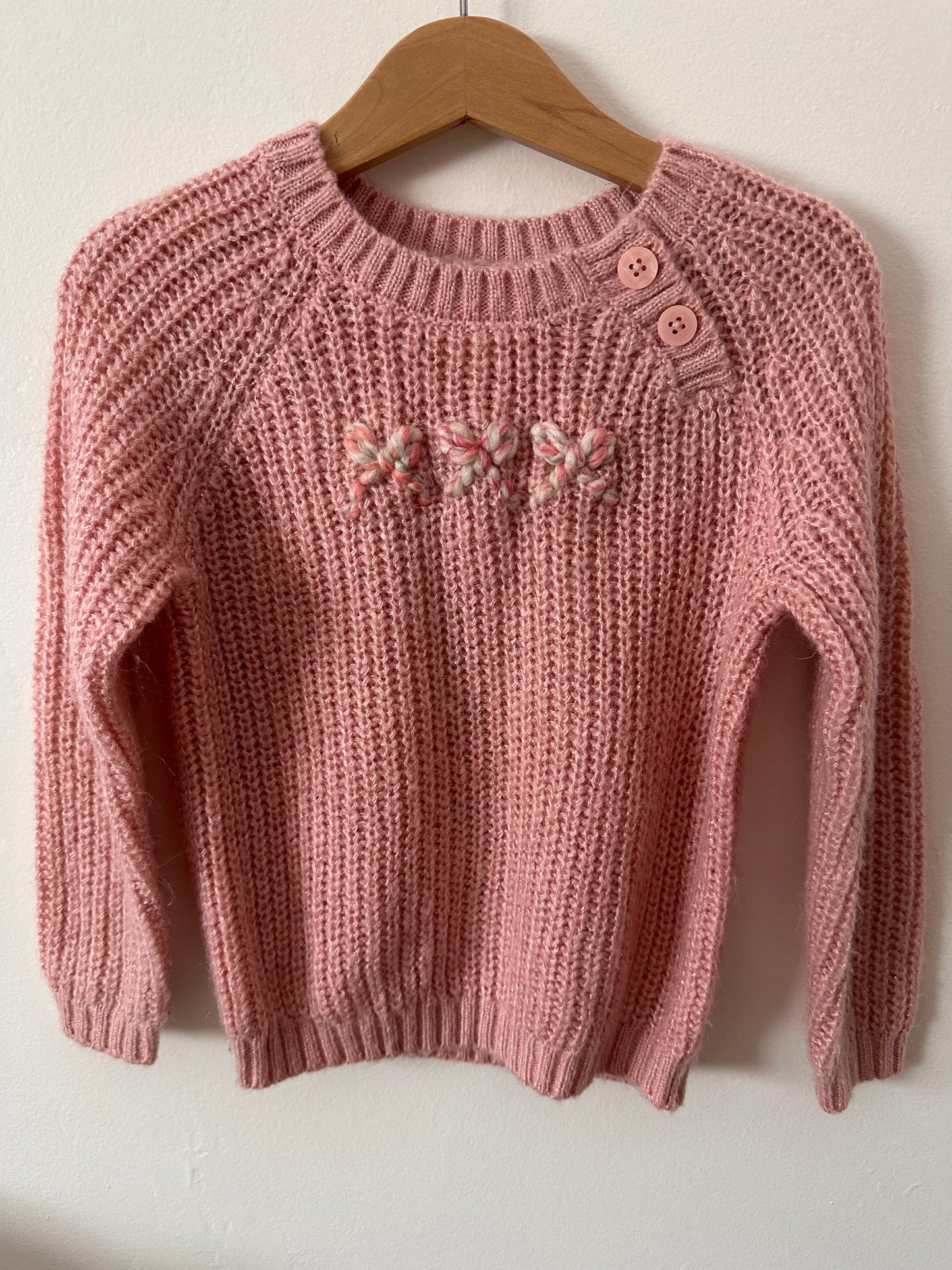 3T Triple Bow Sparkly Pink Knit Sweater (Preloved)
