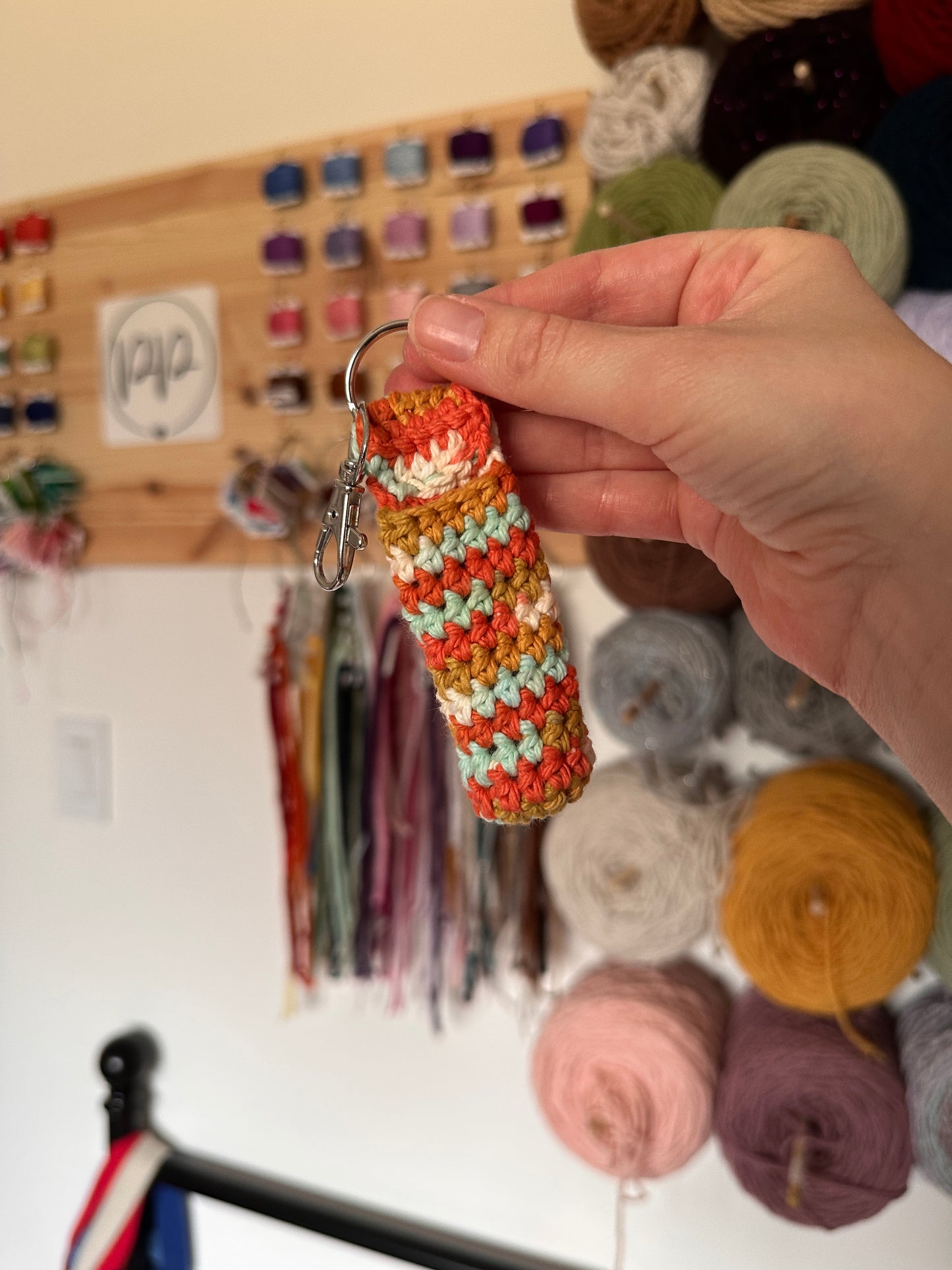 Orange, Gold & Blue Crochet Lip Balm Cozy