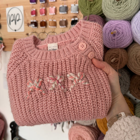 3T Triple Bow Sparkly Pink Knit Sweater (Preloved)
