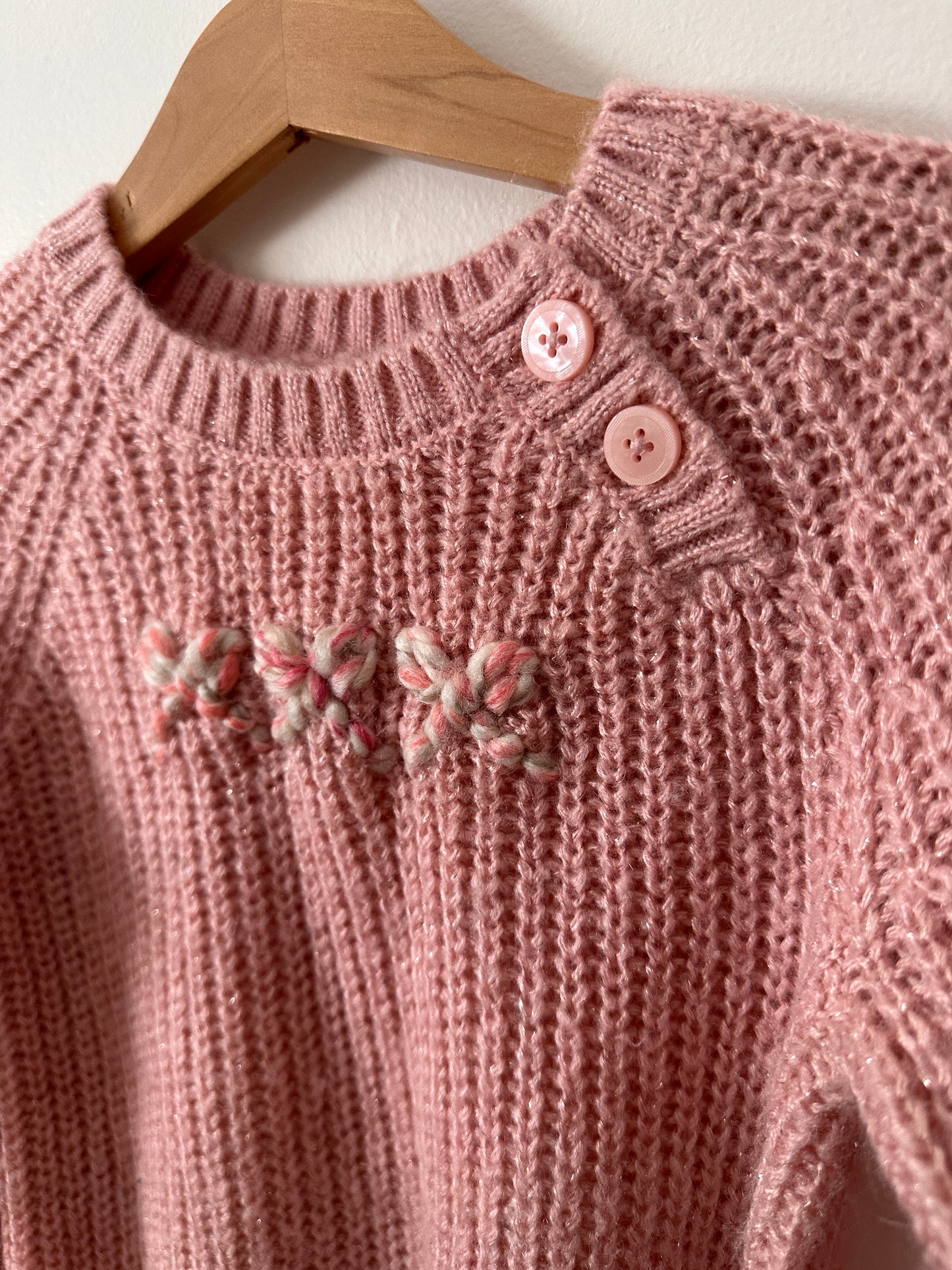 3T Triple Bow Sparkly Pink Knit Sweater (Preloved)