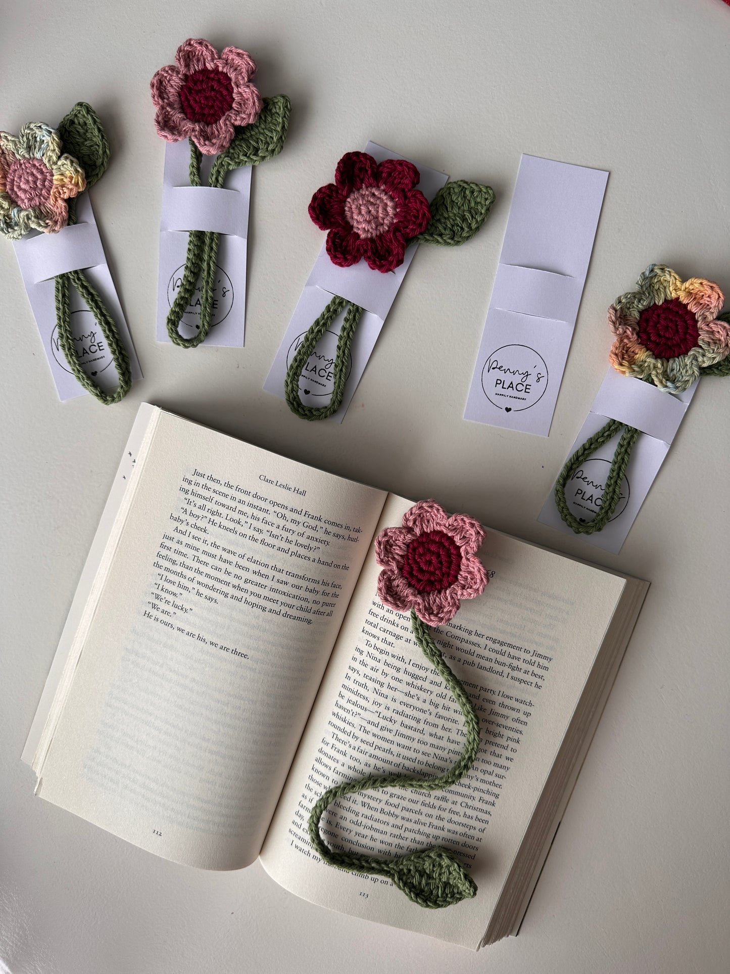 Orange/Purple Petal & Oat Centre Crochet Flower Bookmark