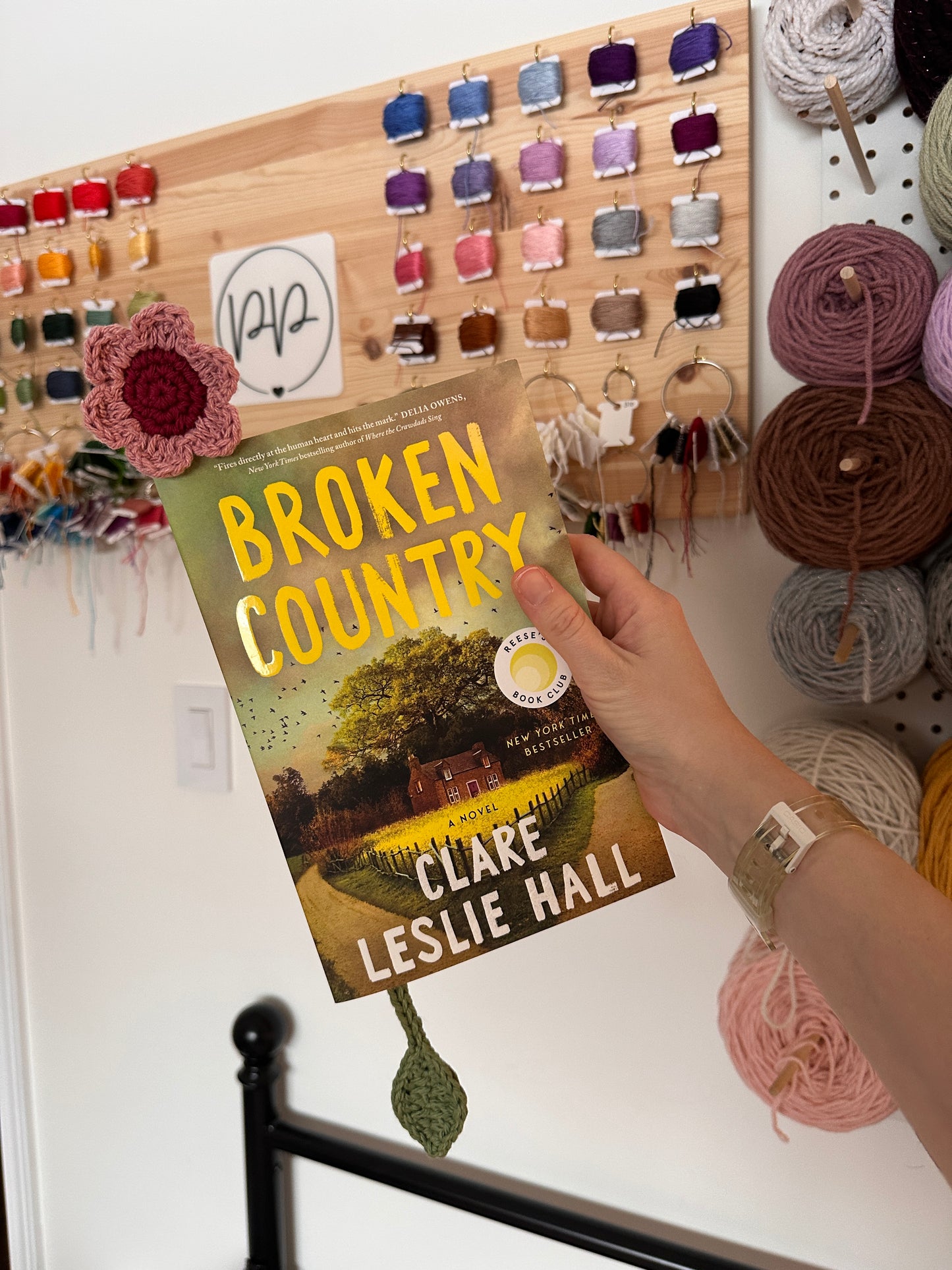 Orange/Purple Petal & Oat Centre Crochet Flower Bookmark