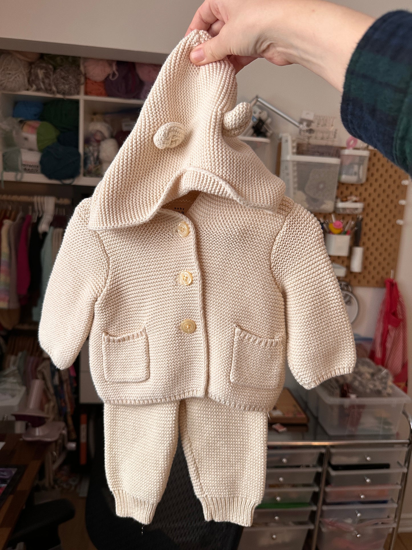 PRELOVED 0 - 3M Cream Knit Set with Hood