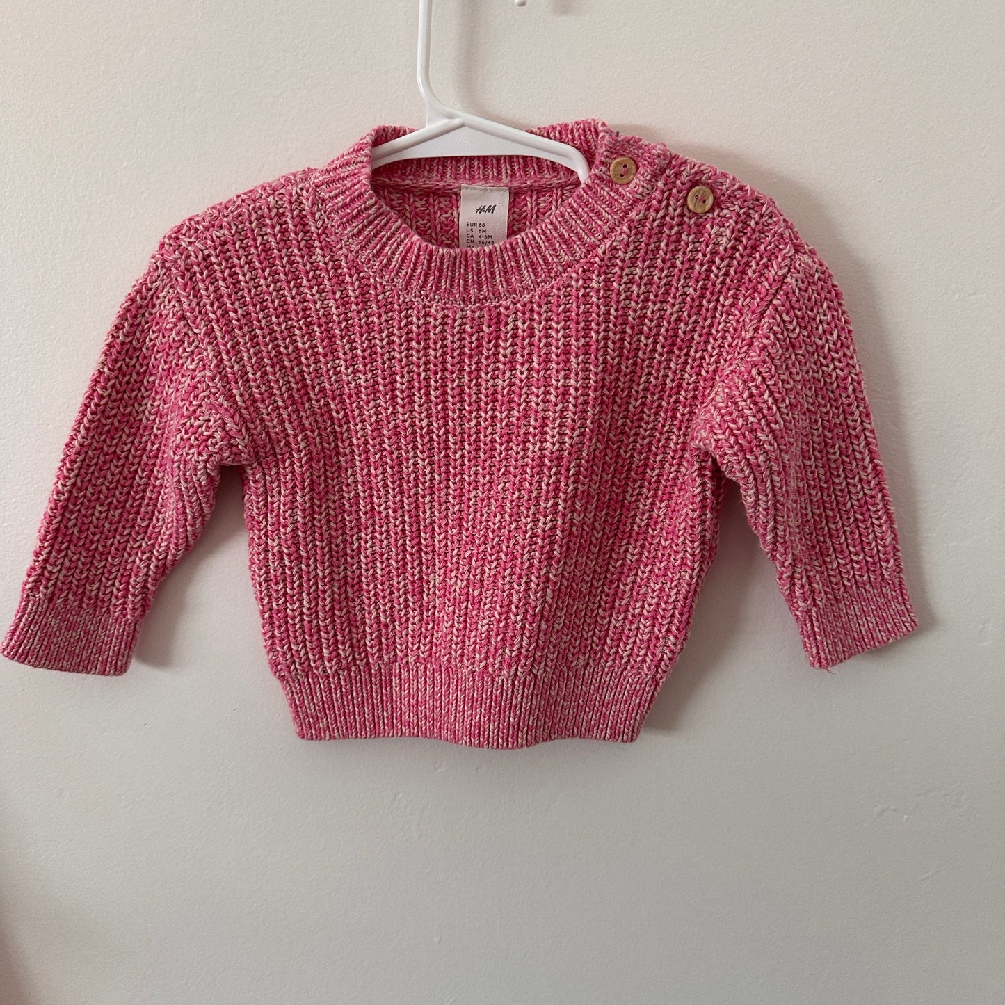 PRELOVED 6M Pink & White Knit Sweater