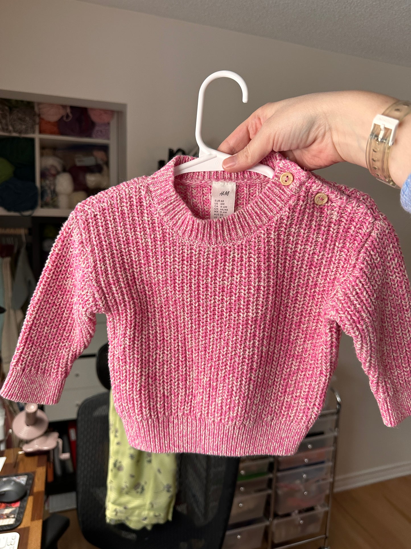 PRELOVED 6M Pink & White Knit Sweater