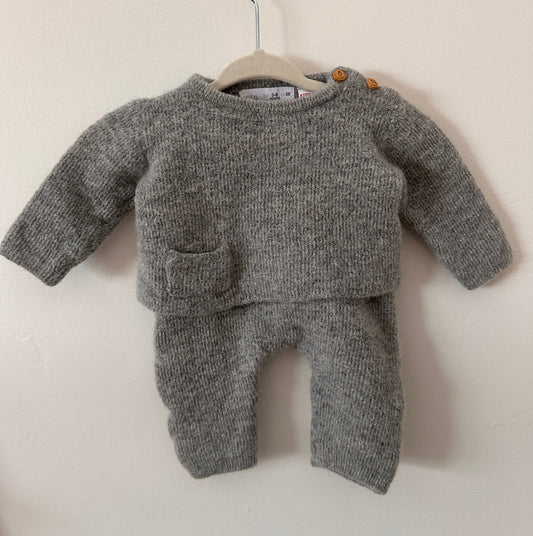 PRELOVED 3 - 6M Grey Knit Set