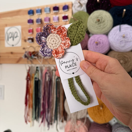 Purple/Orange Petal & Oat Centre Crochet Flower Bookmark