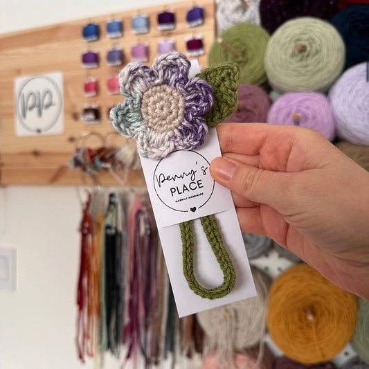 Purple/Blue Petal & Oat Centre Crochet Flower Bookmark