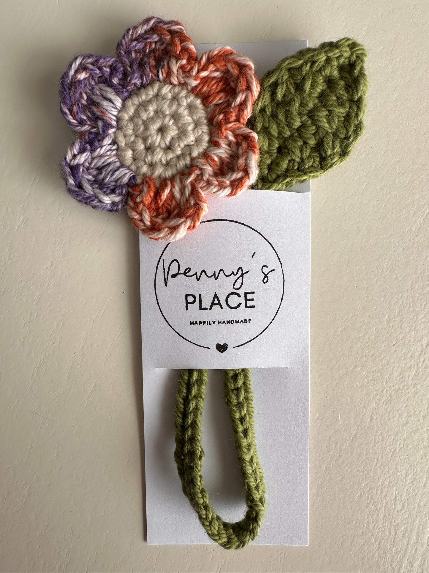 Purple/Orange Petal & Oat Centre Crochet Flower Bookmark