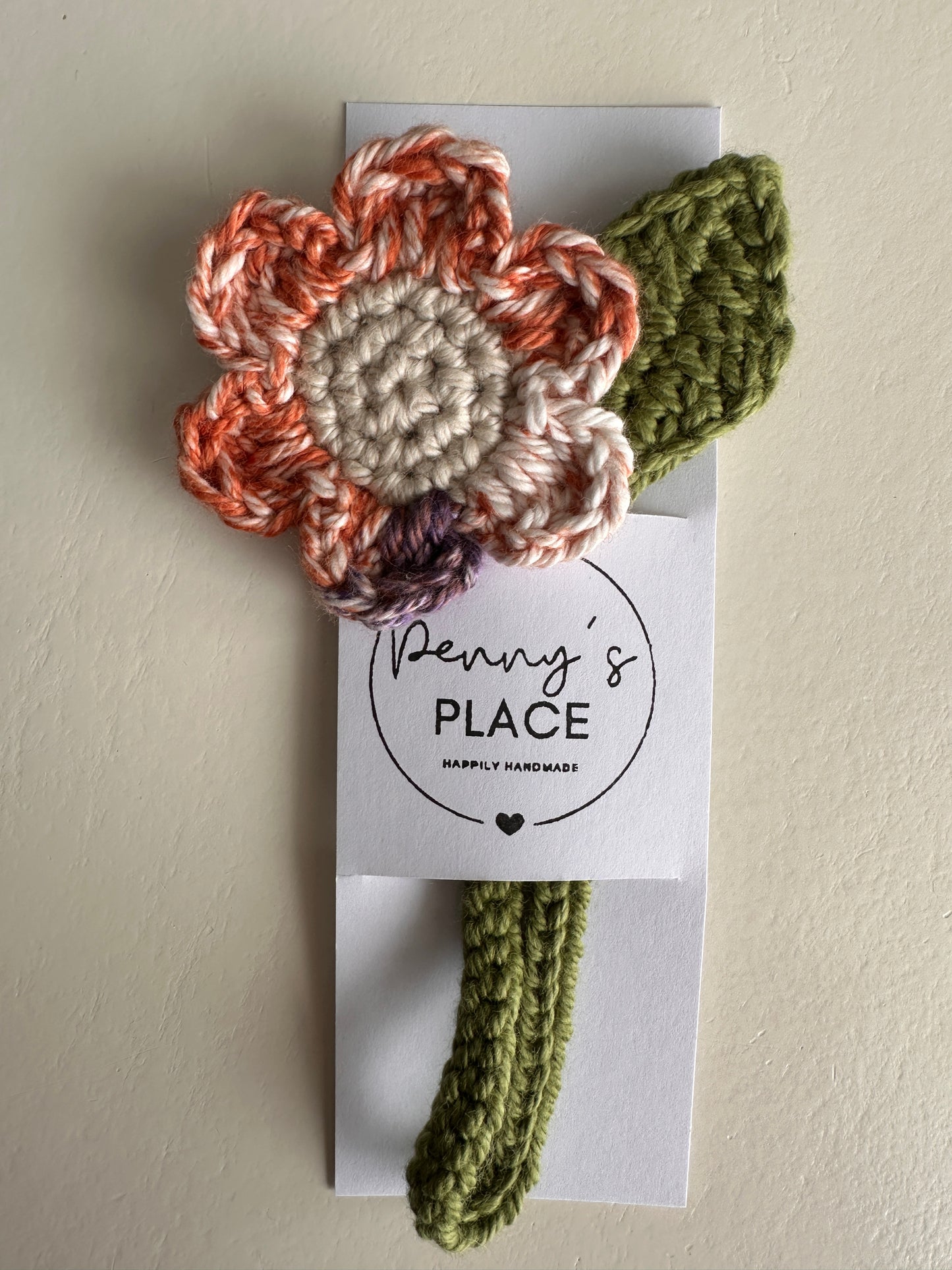 Orange/Purple Petal & Oat Centre Crochet Flower Bookmark