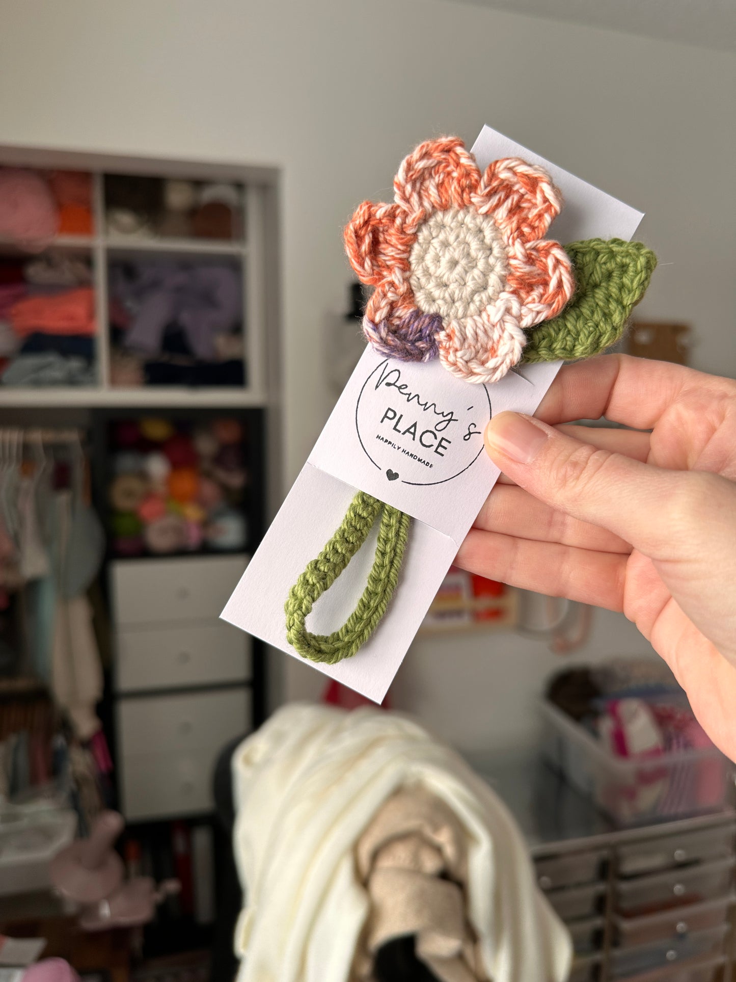 Orange/Purple Petal & Oat Centre Crochet Flower Bookmark