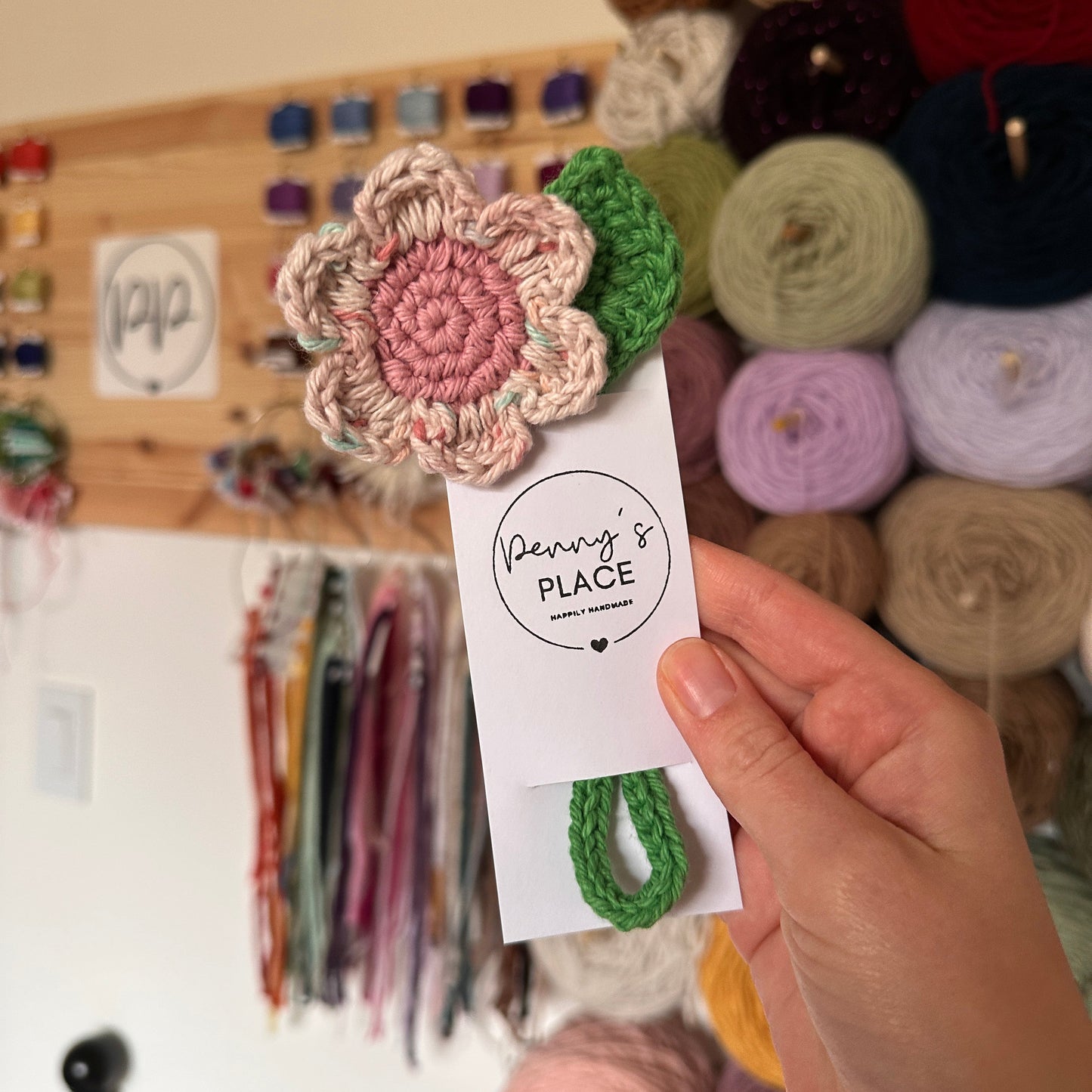 Speckled Cream Petals & Rose Centre Crochet Flower Bookmark