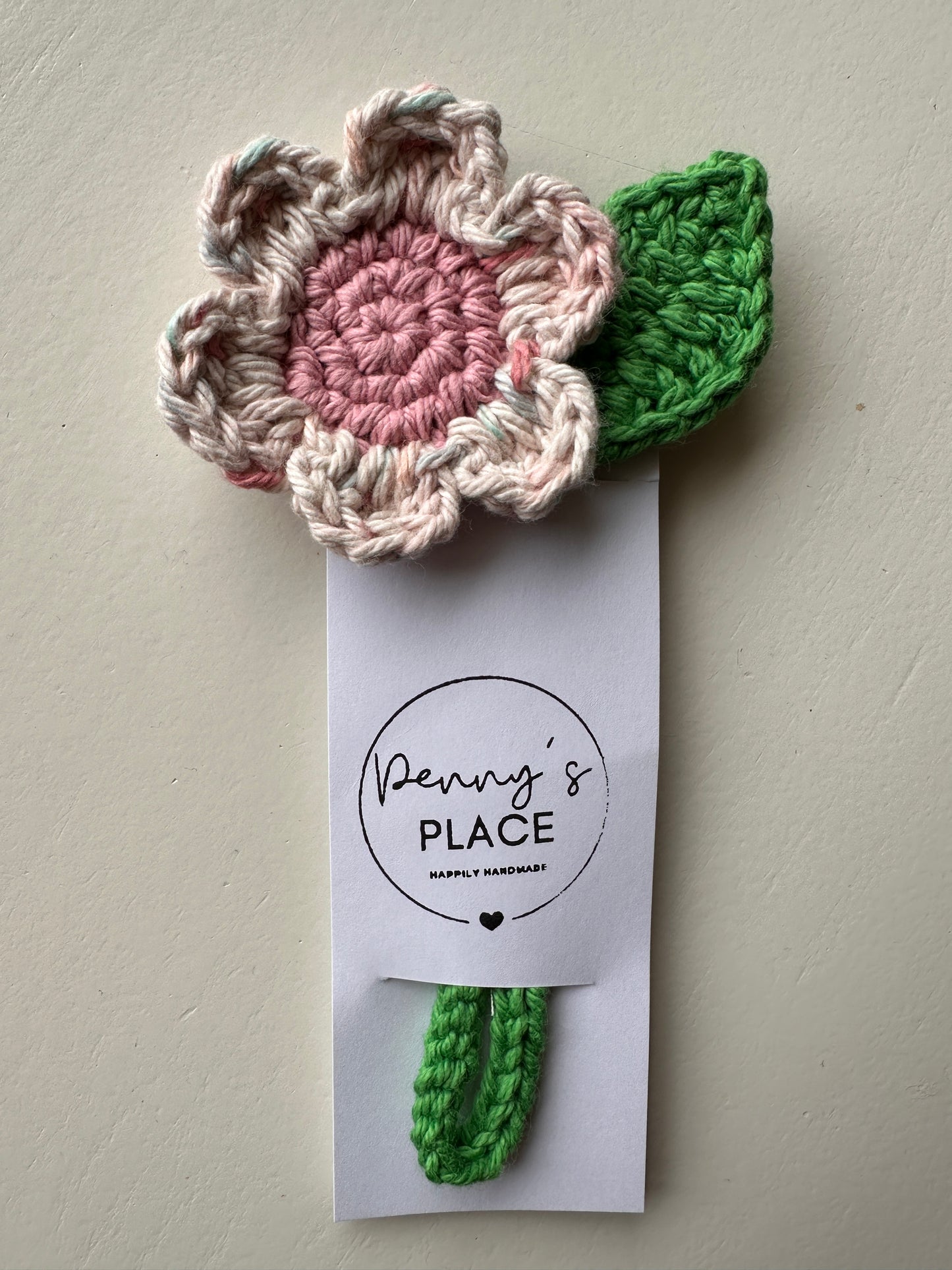 Speckled Cream Petals & Rose Centre Crochet Flower Bookmark