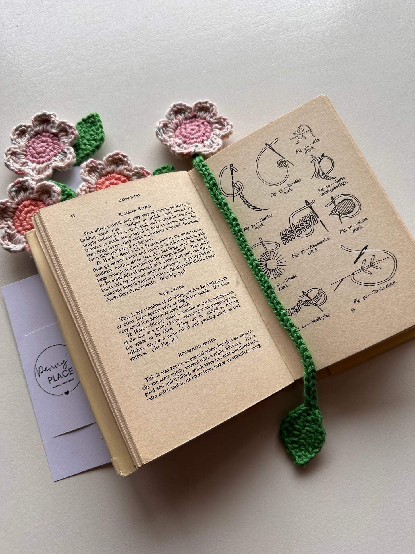 Speckled Cream Petals & Peach Centre Crochet Flower Bookmark